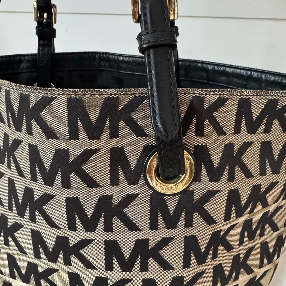 Michael Kors Monogram Tan and Black Jet Set Tote